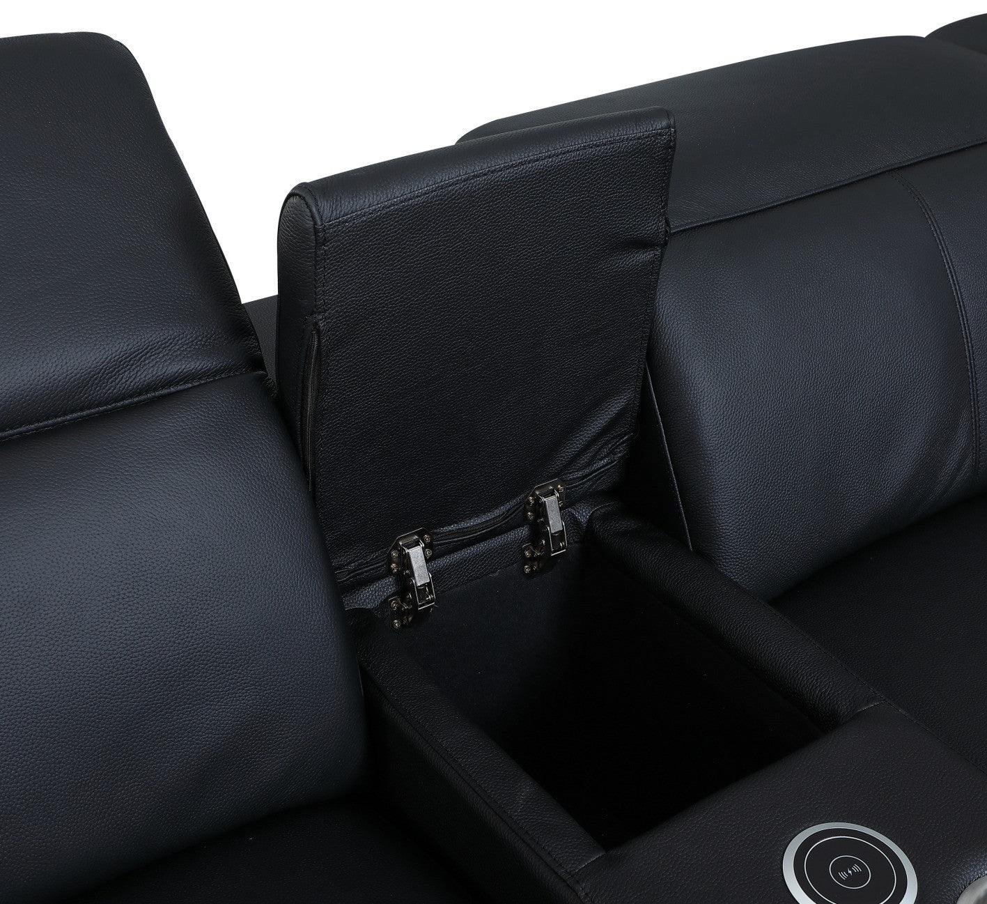 Black Italian Leather Power Reclining U Shaped Eight Piece Corner Sectional With Console-8