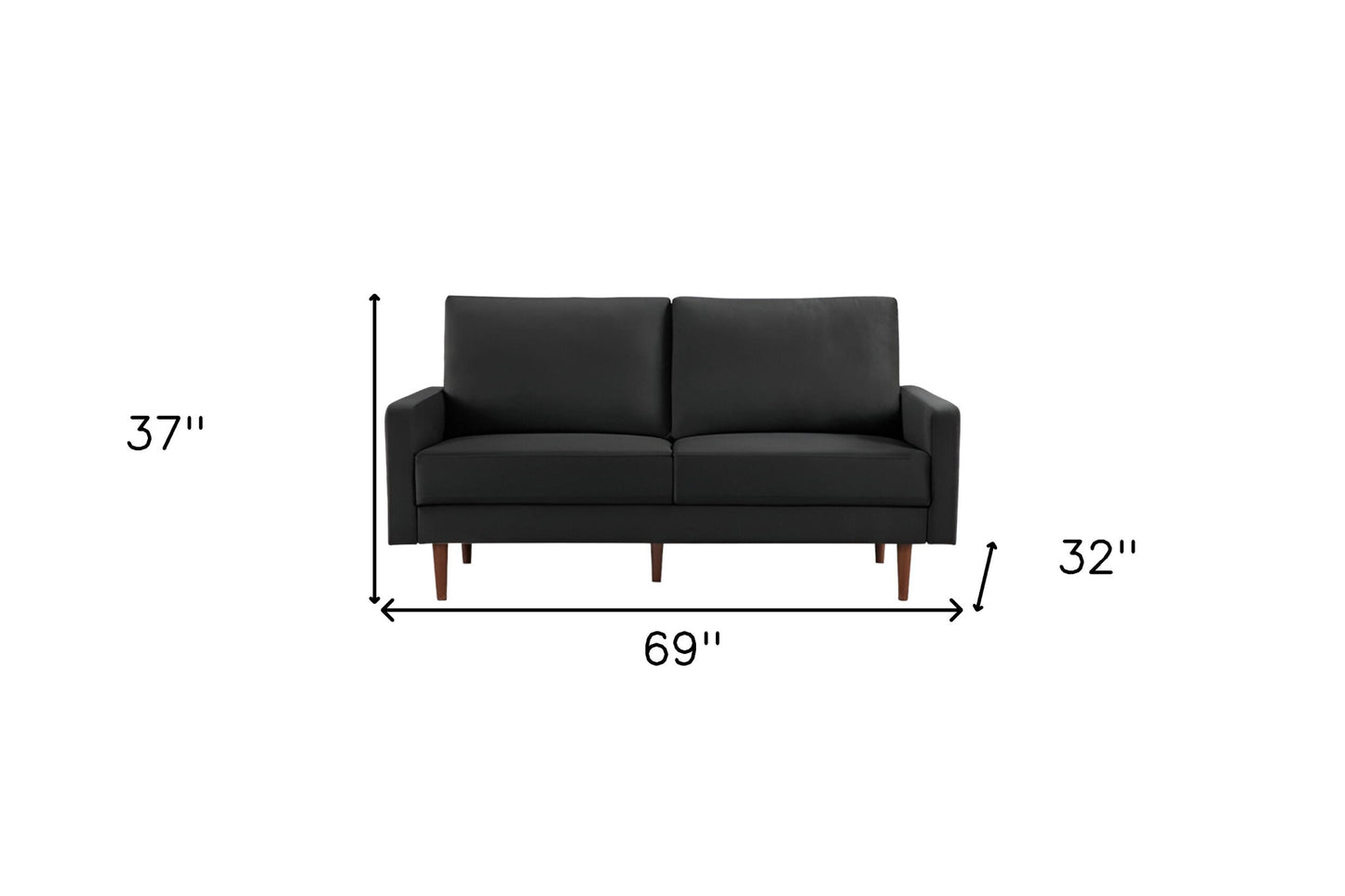 69" Black Velvet Sofa With Dark Brown Legs-6