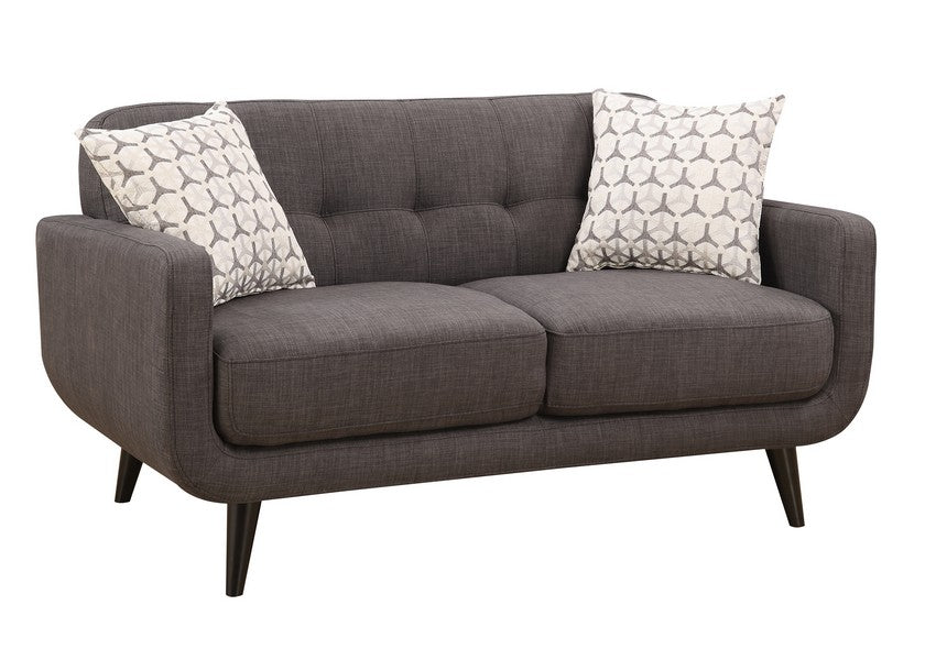 61" Charcoal And Black Loveseat and Toss Pillows-1