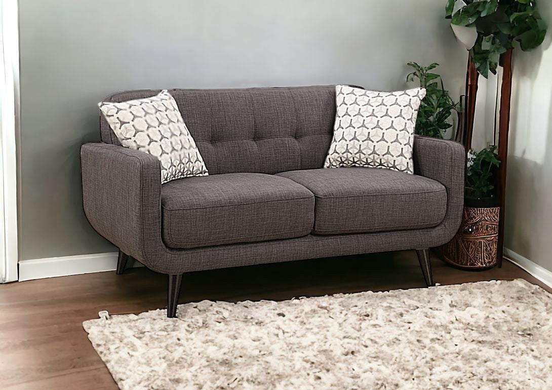 61" Charcoal And Black Loveseat and Toss Pillows-0