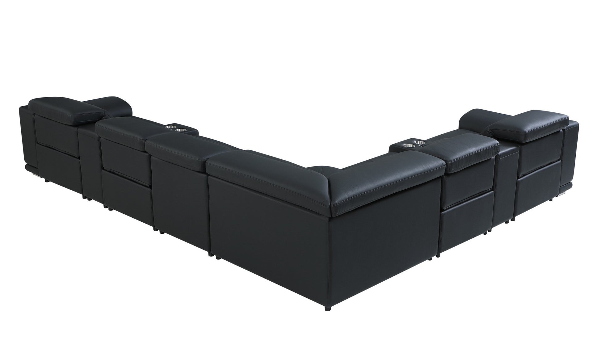 Black Italian Leather Power Reclining U Shaped Eight Piece Corner Sectional With Console-0