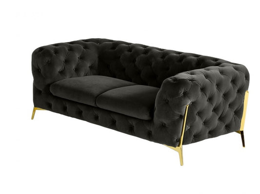 74" Dark Gray And Gold Velour Chesterfield Loveseat-0