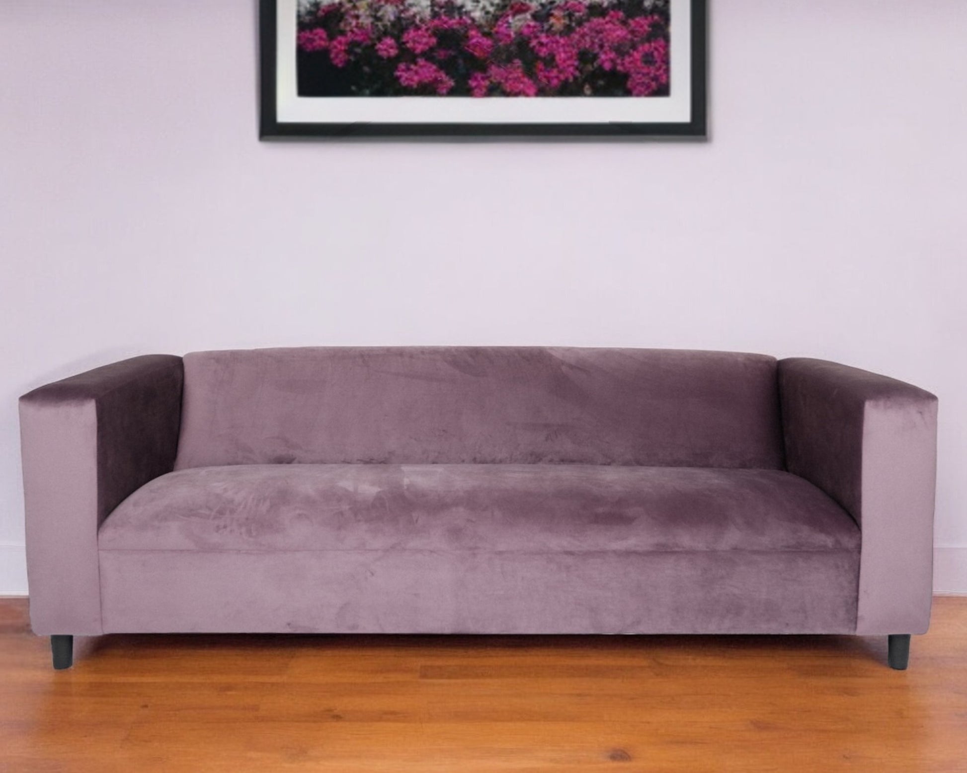 72" Lavender Velvet Sofa With Black Legs-0