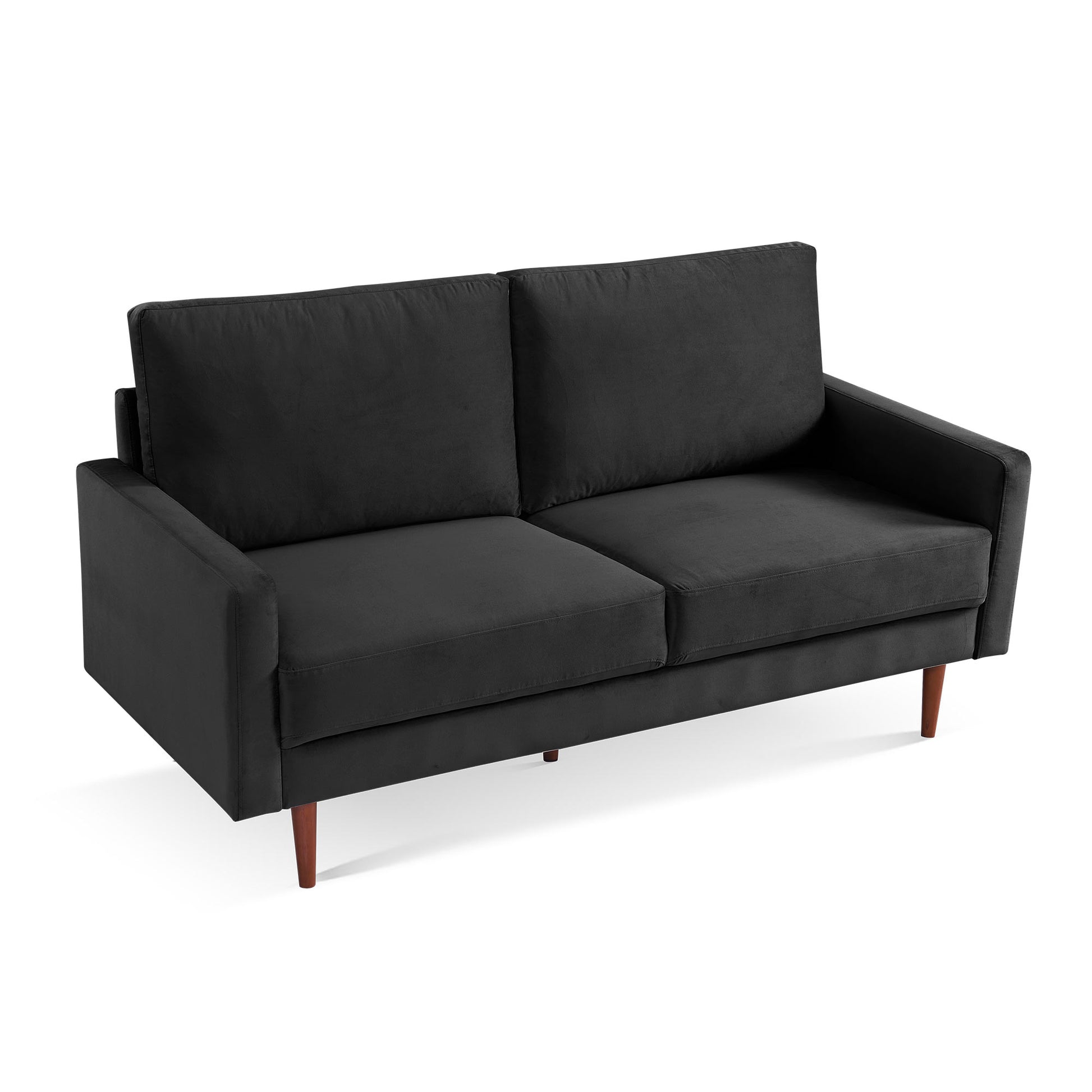 69" Black Velvet Sofa With Dark Brown Legs-3