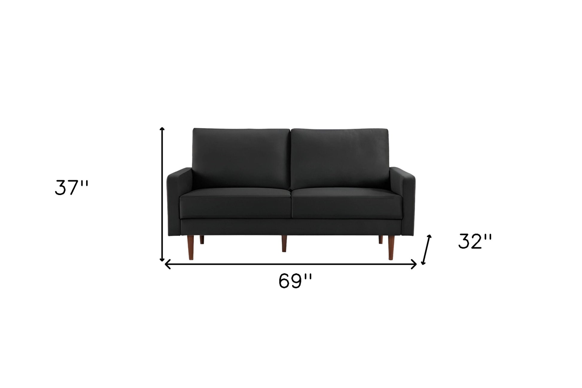69" Black Velvet Sofa With Dark Brown Legs-6