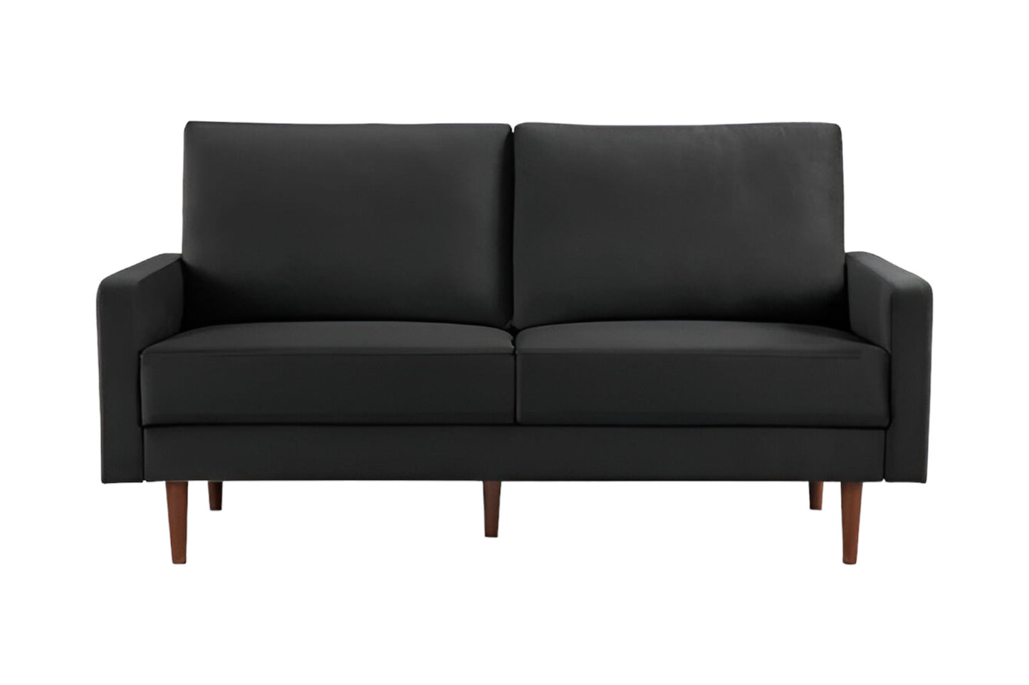 69" Black Velvet Sofa With Dark Brown Legs-1