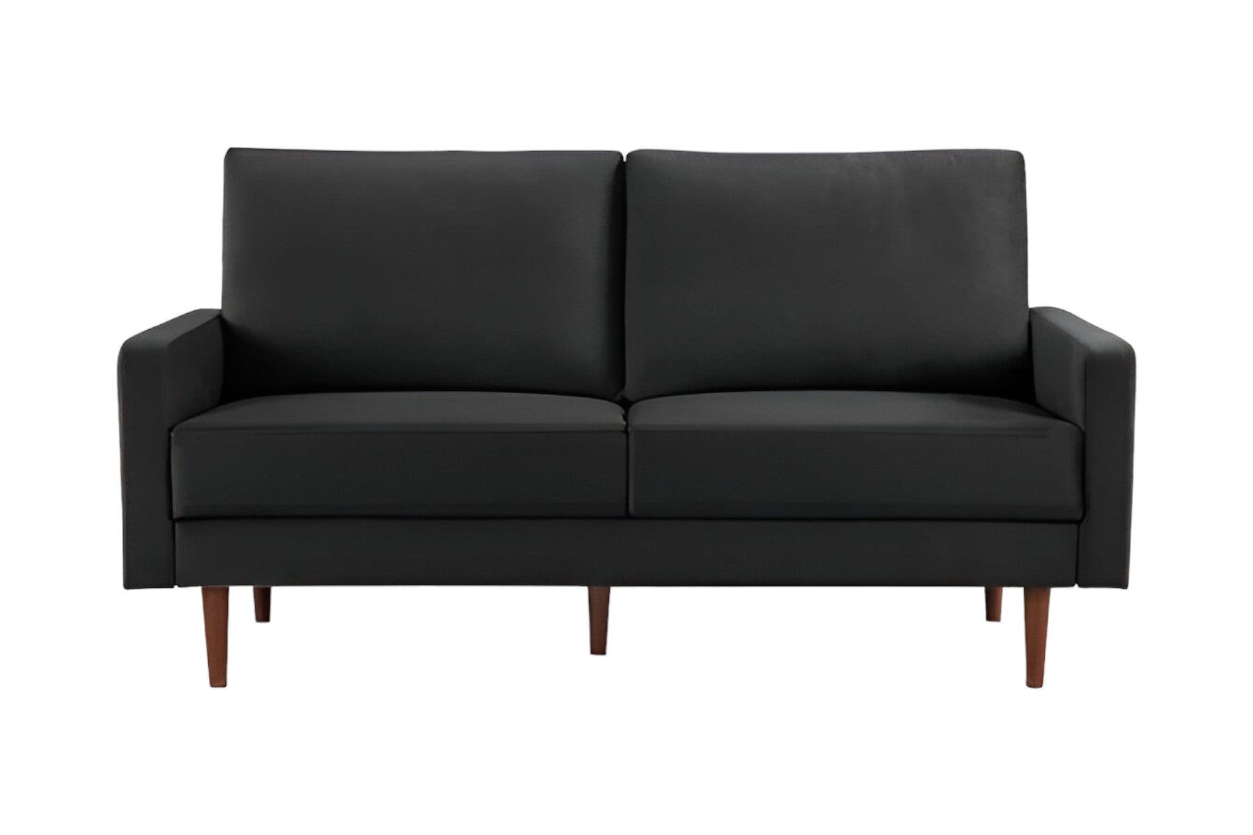 69" Black Velvet Sofa With Dark Brown Legs-1