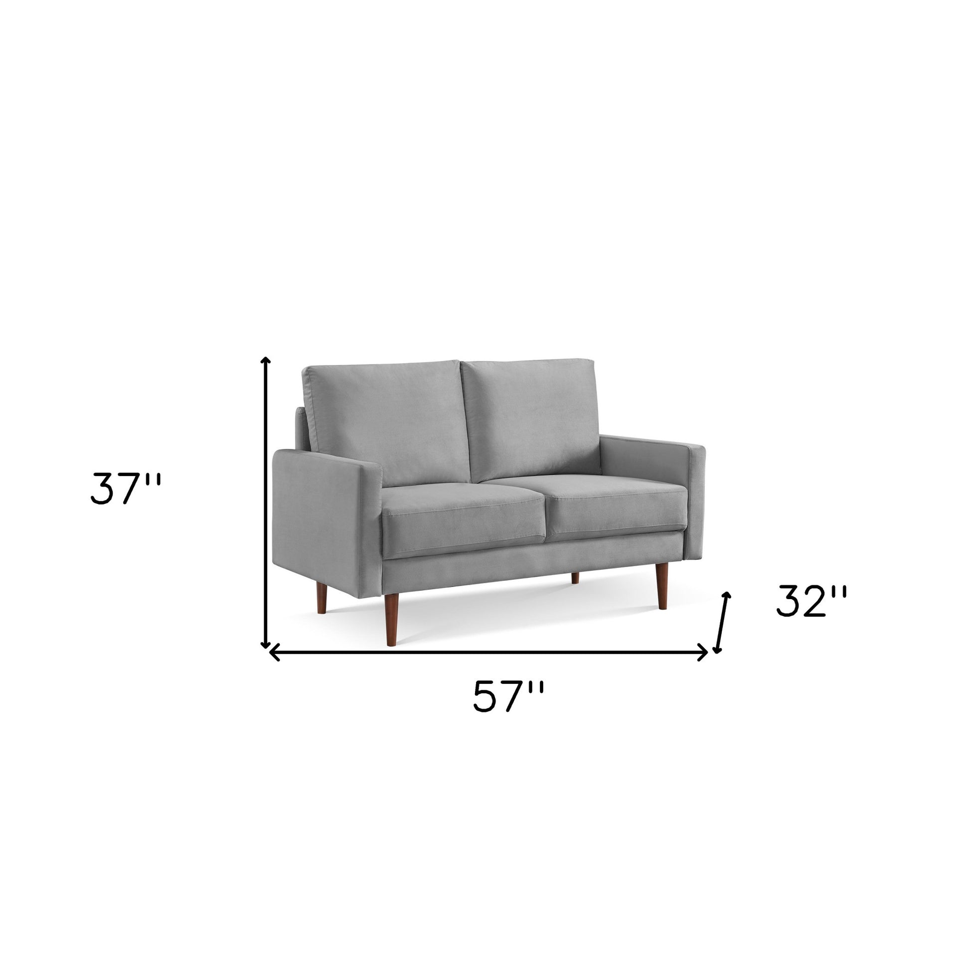 57" Gray And Dark Brown Velvet Loveseat-5