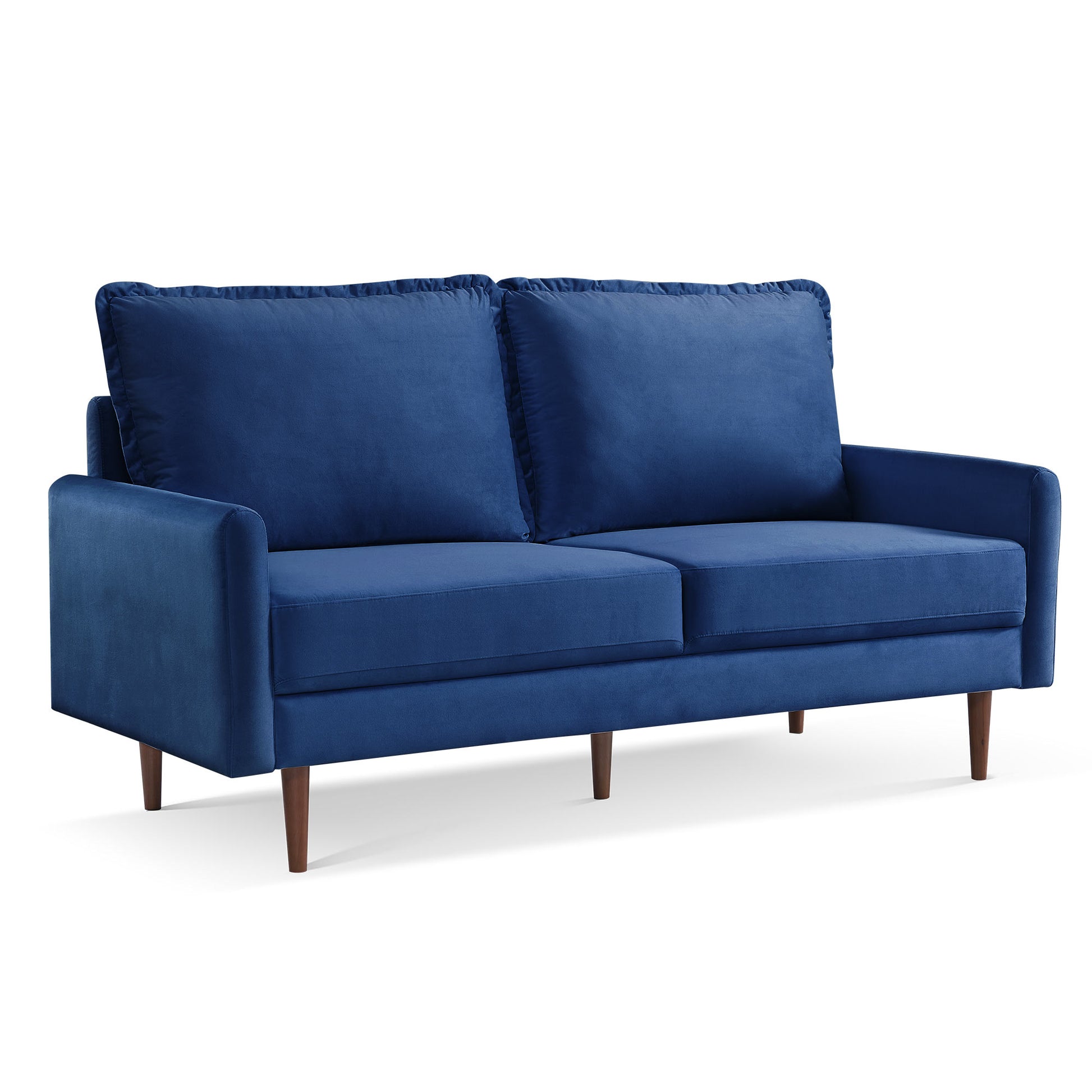 69" Blue Velvet Sofa With Dark Brown Legs-2