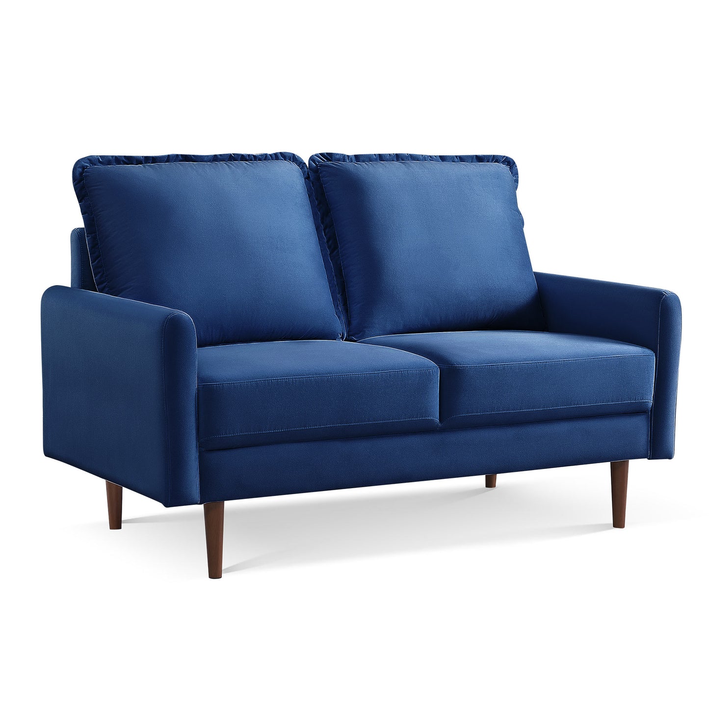 57" Blue And Dark Brown Velvet Loveseat-2