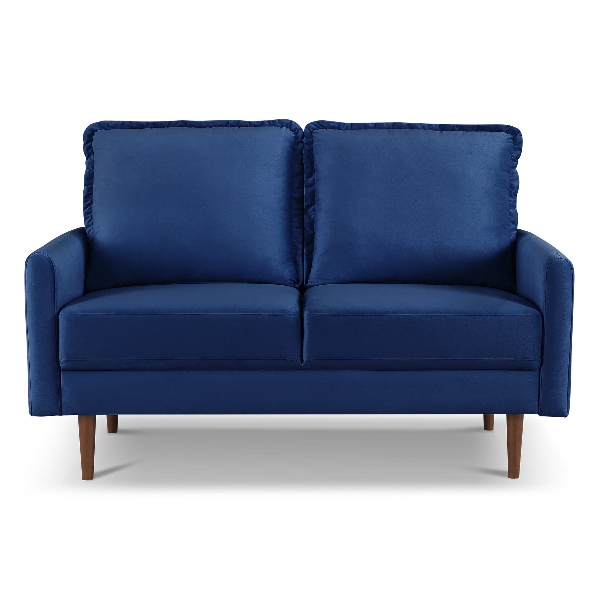 57" Blue And Dark Brown Velvet Loveseat-0