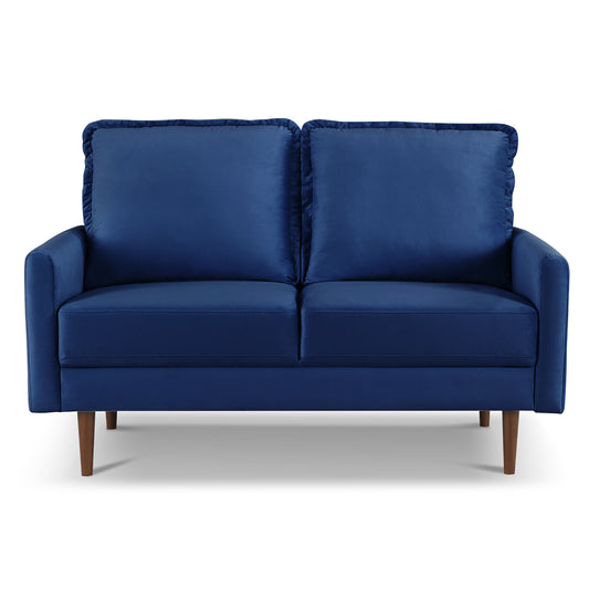 57" Blue And Dark Brown Velvet Loveseat-0