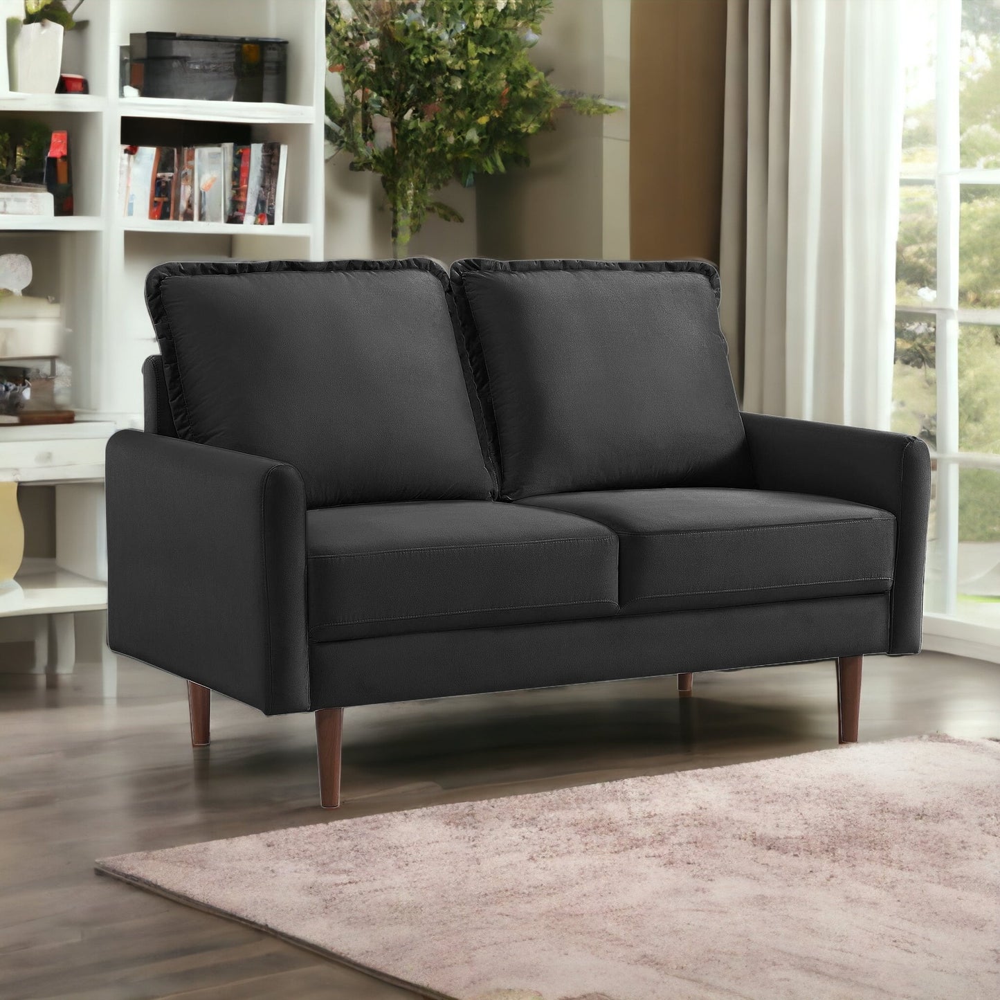 57" Black And Dark Brown Velvet Loveseat-1